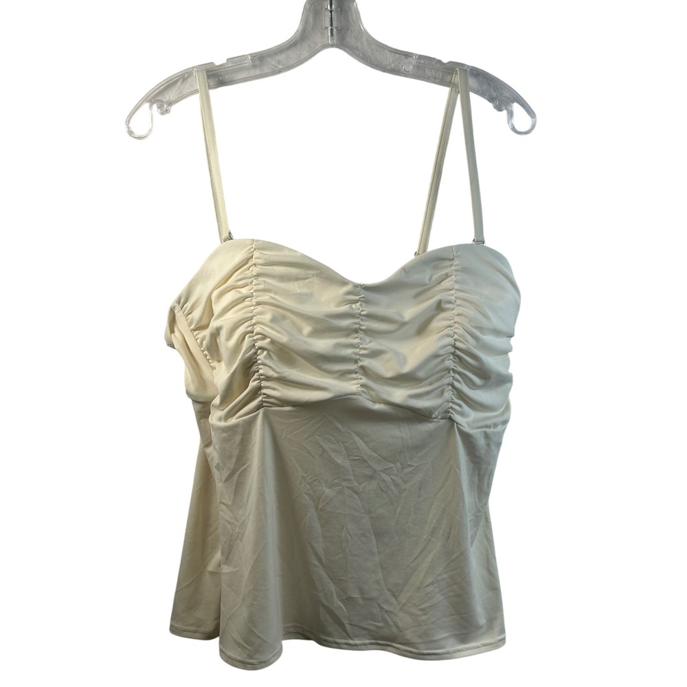 Lands End‎ Cream Ruched Sweetheart Tankini Swim Top Size 16 Ivory Adjustable